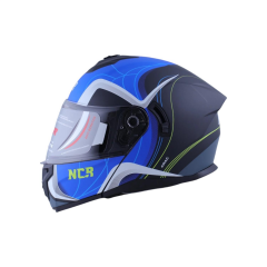 MOTOSİKLET KASK ÇENE AÇILIR 166 ECE BELGELİ - MAT SİYAH ARAC GRAFİK MAVİ #13015MSGM [S]