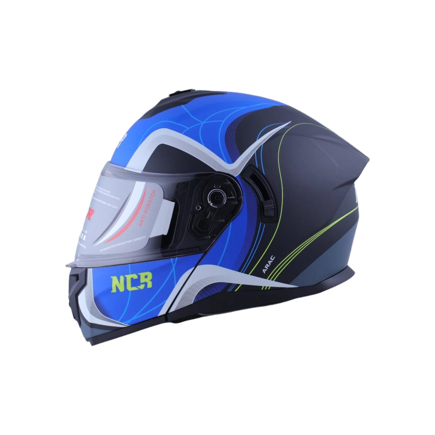 MOTOSİKLET KASK ÇENE AÇILIR 166 ECE BELGELİ - MAT SİYAH ARAC GRAFİK MAVİ #13015MSGM [M]