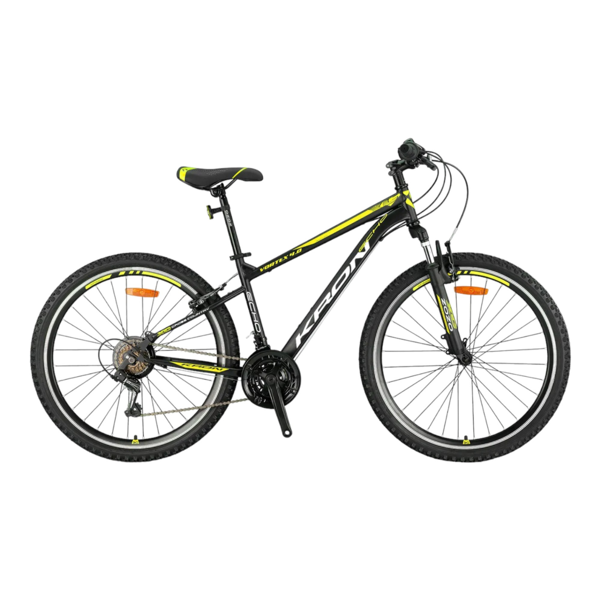 KRON VORTEX 4.0 - 24'' MTB - 14' - 21 Vites - V.B. - Mat Siyah-Gri/Neon Sarı  #KRN23-018