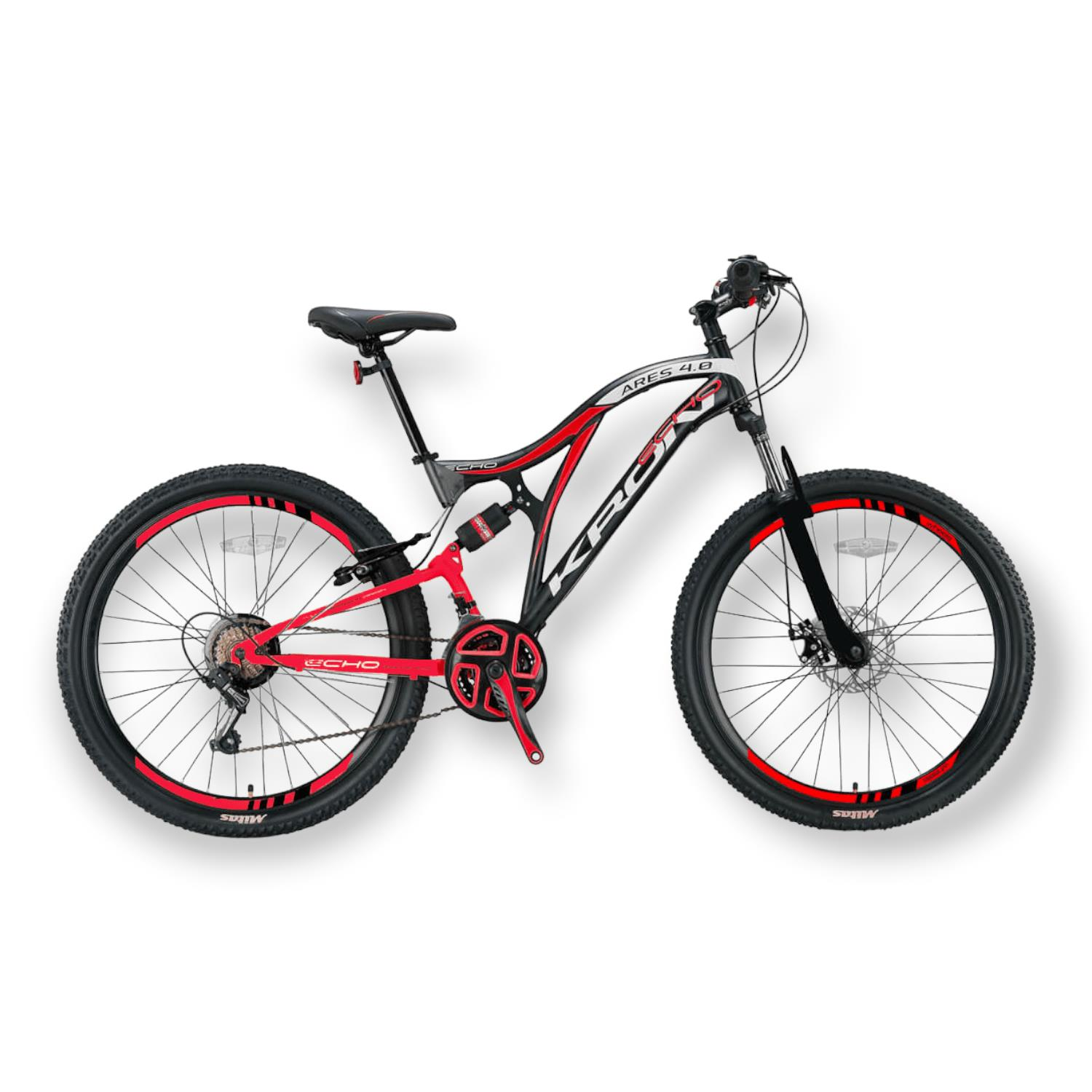 KRON ARES 4.0 - 26'' MTB - 16.5' -21 Vites - Çift AMT - V.B. - Mat Siyah-Kırmızı/Beyaz #KRN21-425