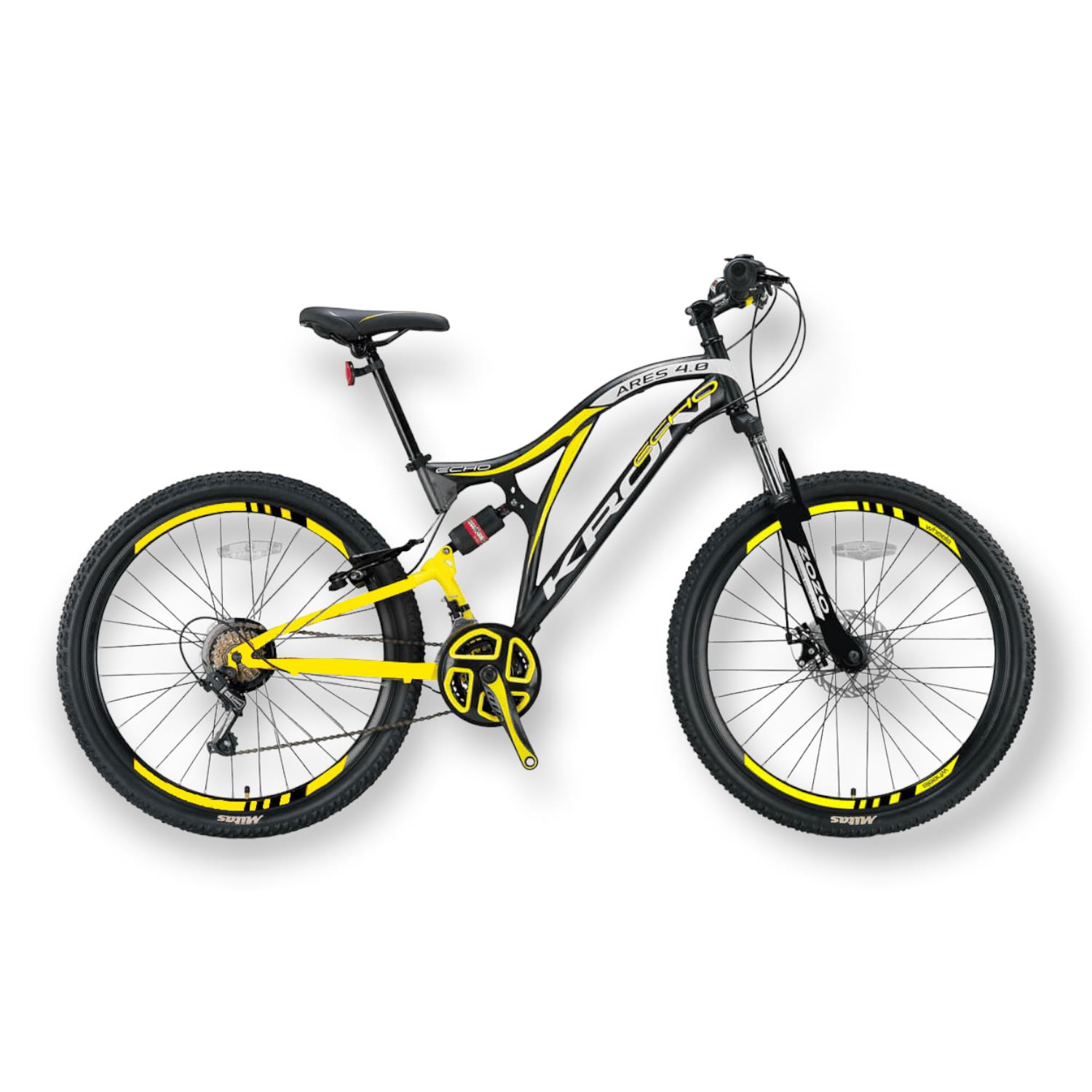 KRON ARES 4.0 - 26'' MTB - 16.5' -21 Vites - Çift AMT - V.B. - Mat Siyah-Açık Sarı/Beyaz #KRN21-426