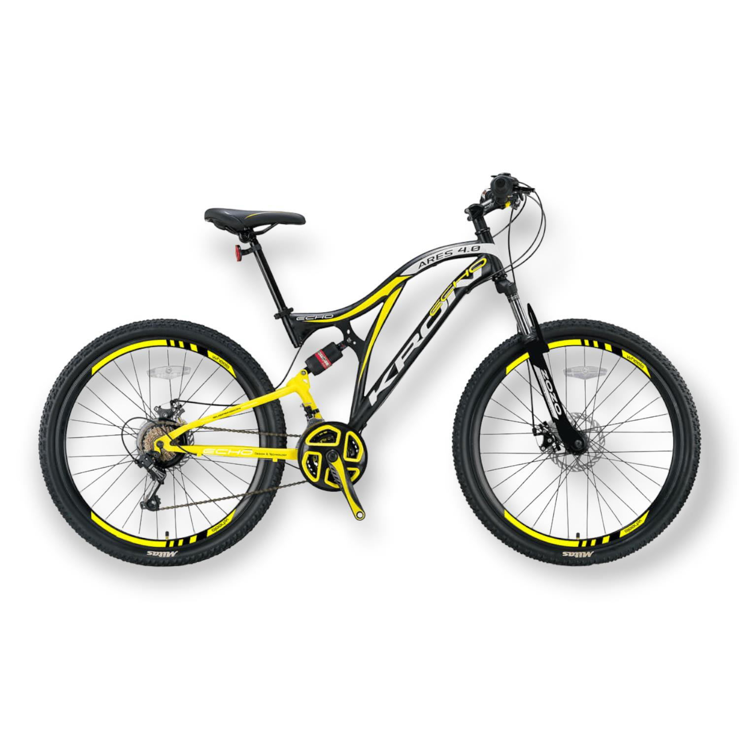 KRON ARES 4.0 - 27.5'' MTB - 16.5'- 21 Vites - Çift AMT - M.DISC -Mat Siyah-Açık Sarı/Beyaz #KRN21-436