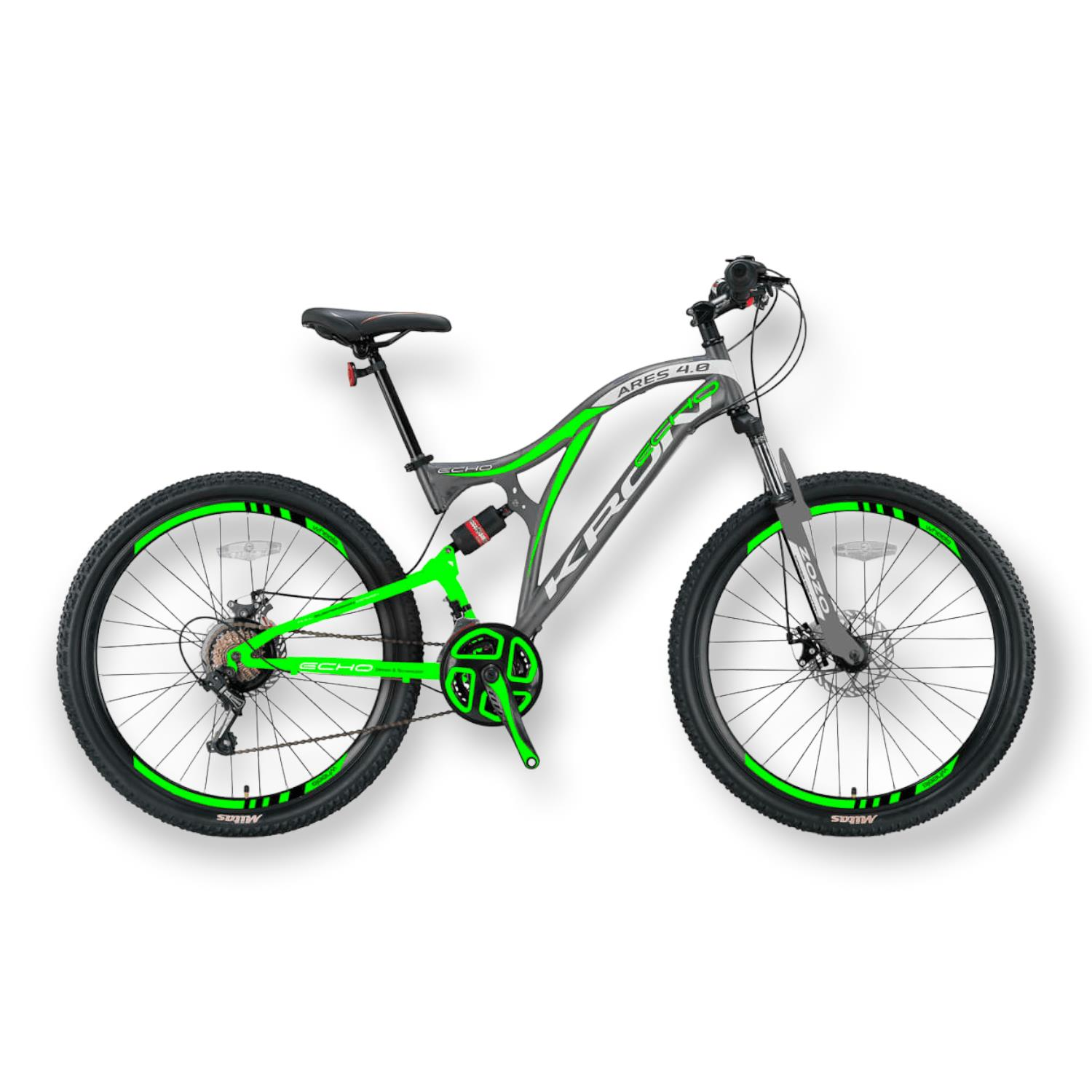 KRON ARES 4.0 - 27.5'' MTB - 16.5'- 21 Vites - Çift AMT - M.DISC -Mat Füme-Yeşil/Gri #KRN21-437